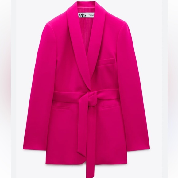Zara Jackets & Blazers - Zara Pink Tuxedo Collar Blazer with Belt